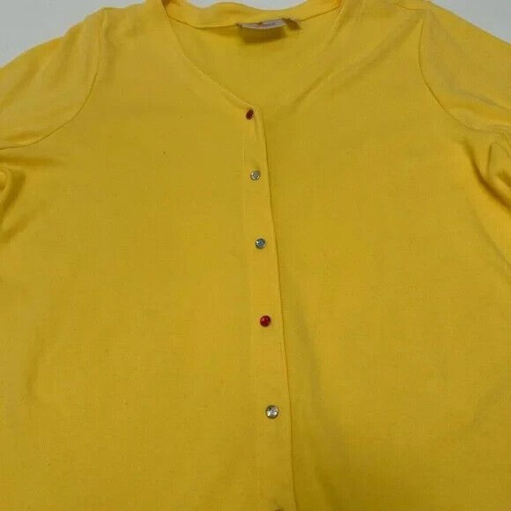 QUACKER FACTORY Yellow‎ 3/4 Sleeve Cardigan Jewel Snaps size Large